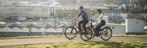 A couple cycling together