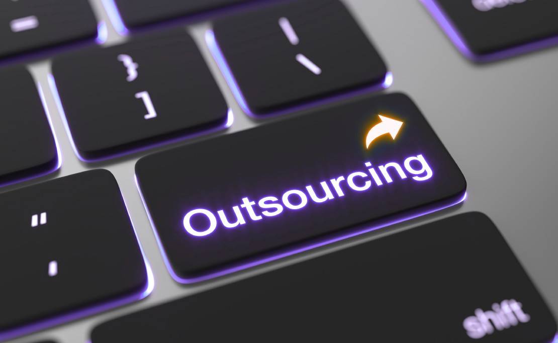 Don’t leave it to chance with in house payroll. Outsourcing button on a keyboard.